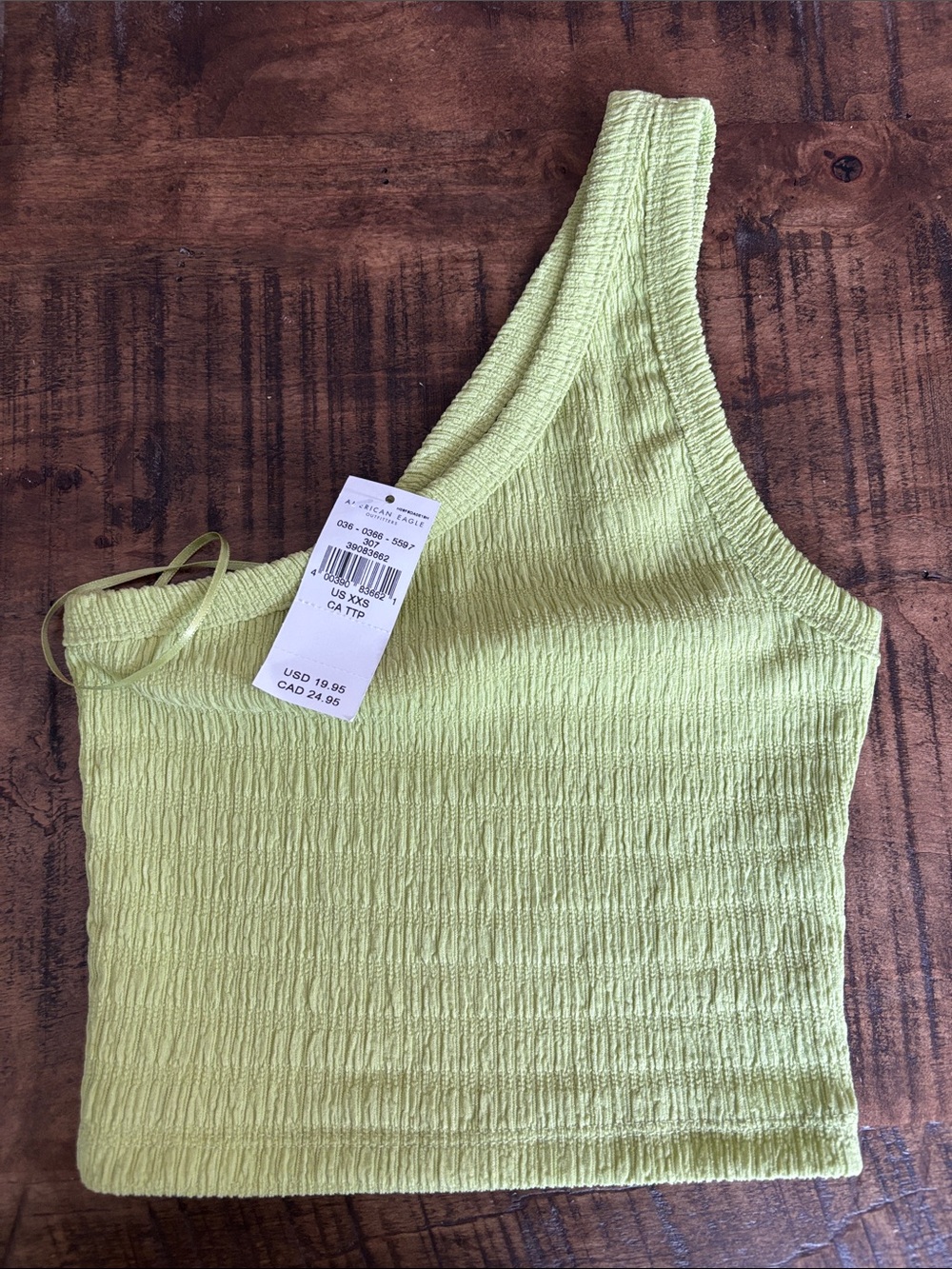 NWT American Eagle One-Shoulder Lime Green Smocked Crop Top